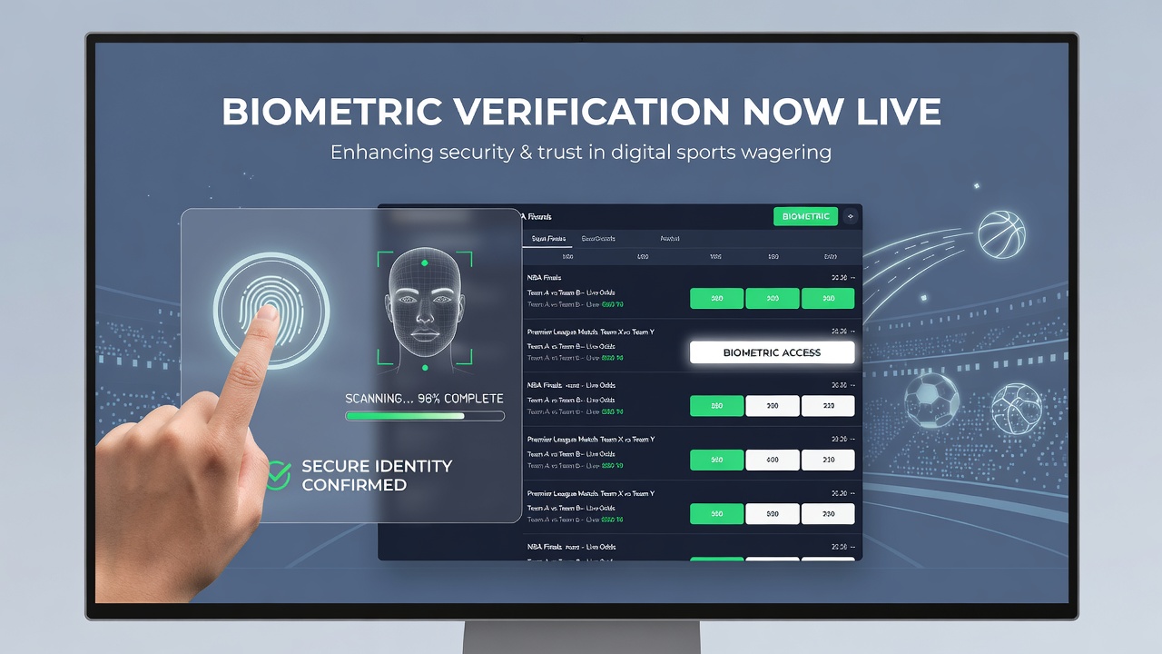 User completing facial recognition verification on a tablet while watching a live football match