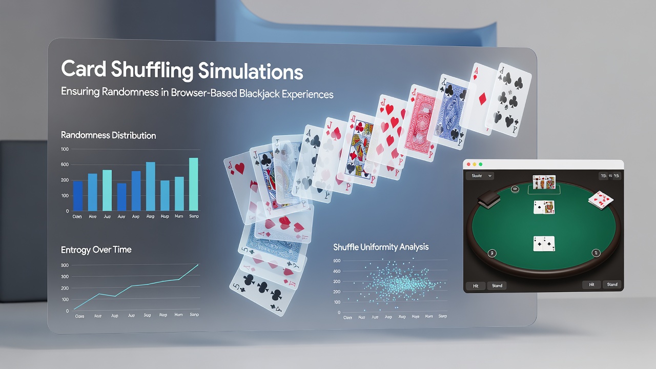 Screenshot of simulation dashboard showing randomness test results for blackjack card distributions