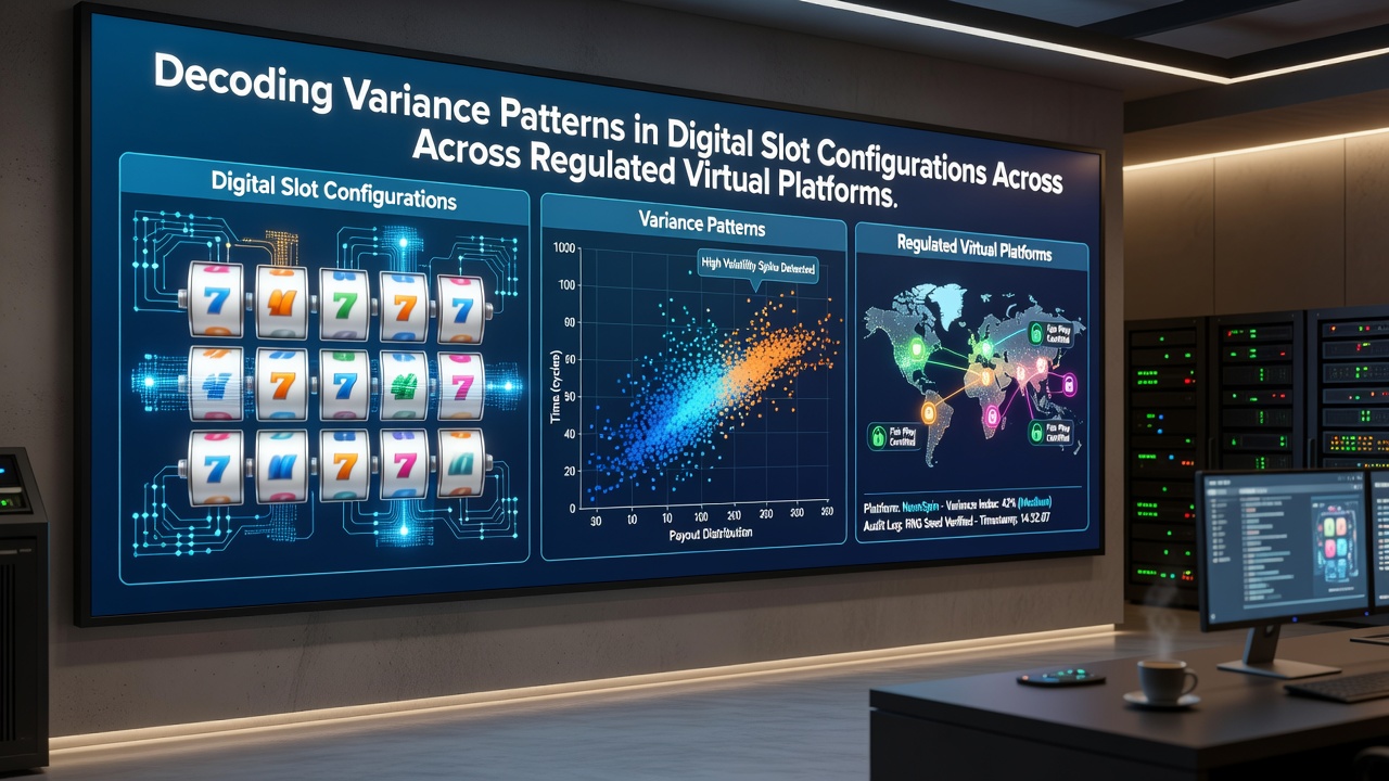 Regulatory compliance dashboard showing variance testing results and RNG certification logs from licensed virtual gaming operators