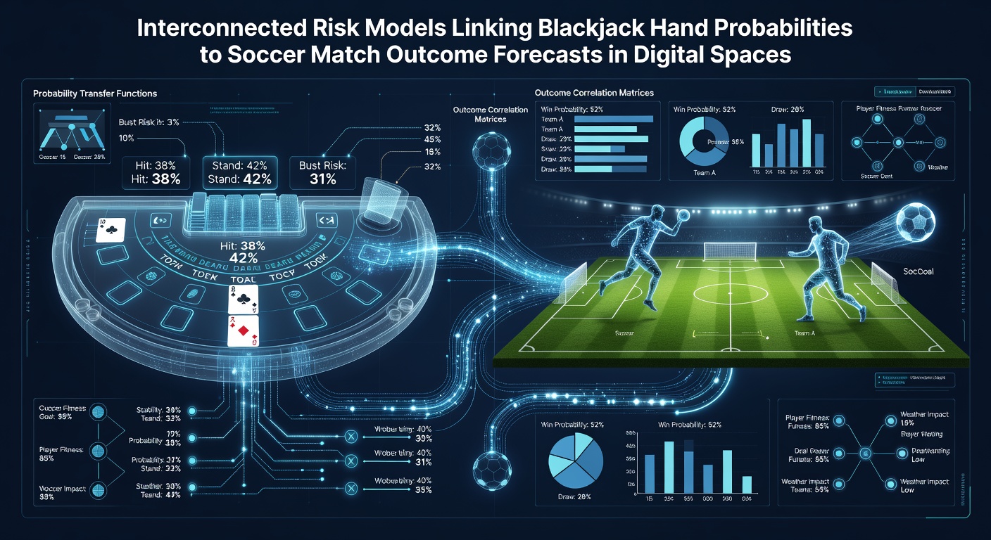 Diagram showing interconnected risk models between blackjack probabilities and soccer forecasts in digital platforms