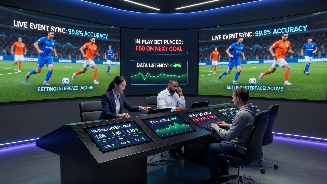 Network architecture diagram showing edge nodes and data replication for virtual football betting synchronization