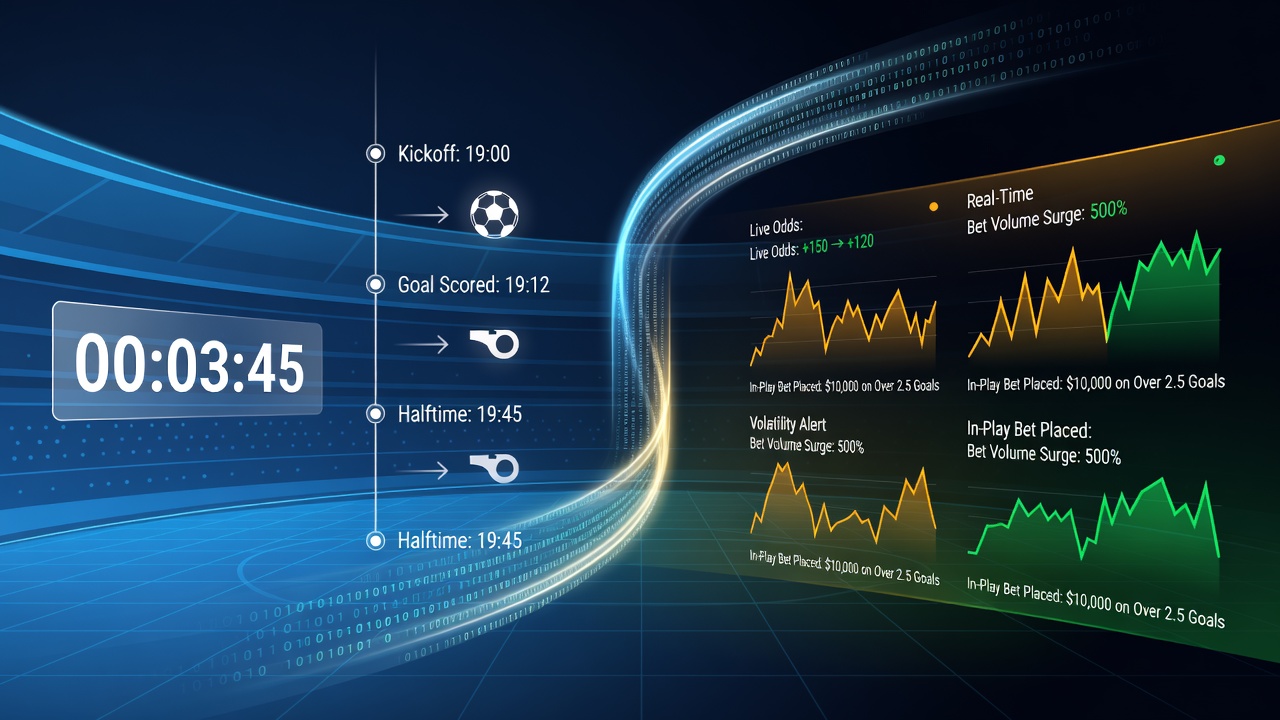 Live sports action with overlaid betting odds changing on a mobile screen